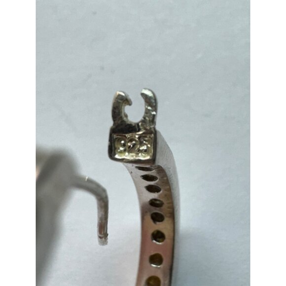 Estate Vintage 925 Sterling Silver CZ Hoop Earrings, 1.13", 7g, Marked - Picture 6 of 9